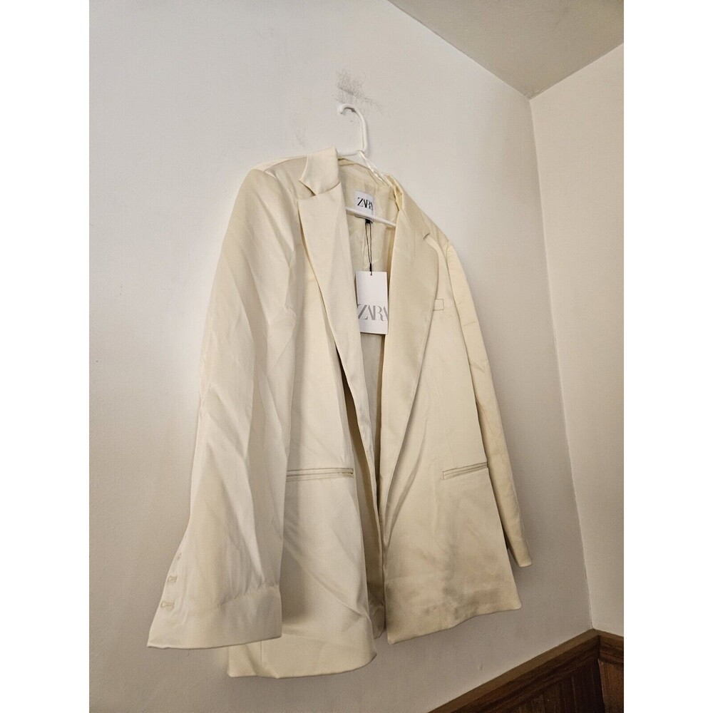 ZARA NWT ZARA OVERSIZED SATIN EFFECT BLAZER Size S Cream/Ivory - Picture 7 of 13